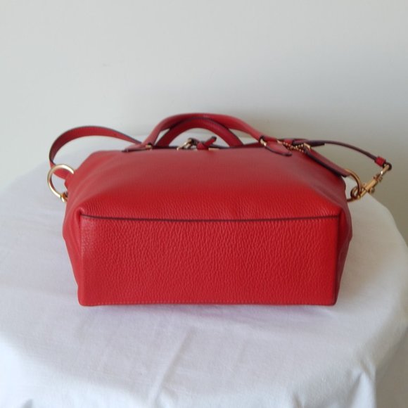 NEW COACH REMI Pebbled Leather Three Compartments Satchel Top Handle Bag in RED - Picture 5 of 7